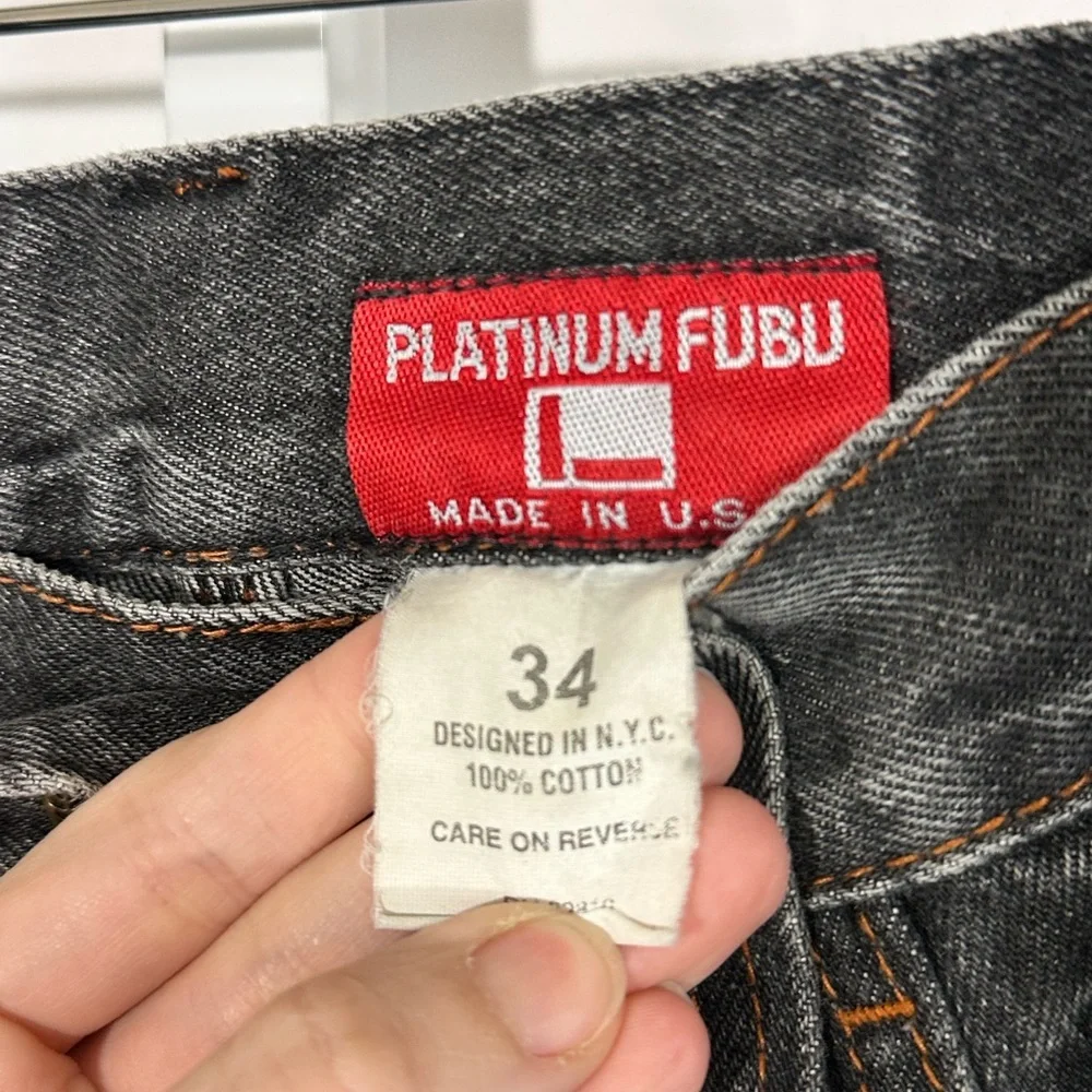 PLATINUM FUBU Denim Carpenter Shorts Made in USA fat Albert Logo Y2K 32